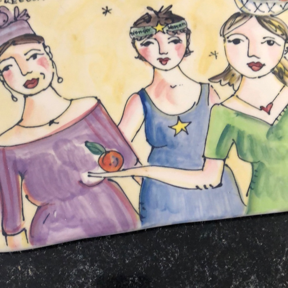 Designer Julia Junkin Cheese plate platter women peace freedom friendship NEW - Picture 2 of 6